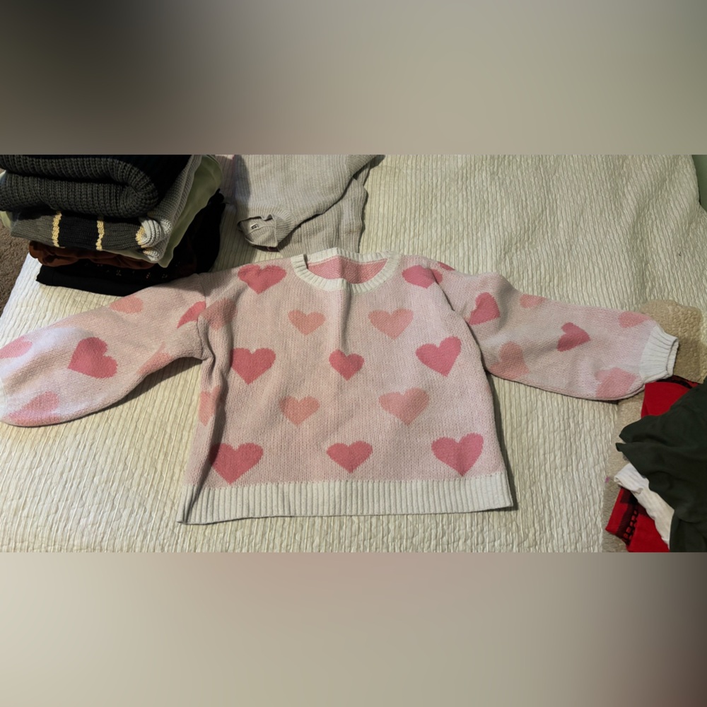 Pink Heart Pattern Sweater